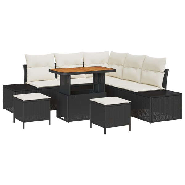 vidaXL Canapé de jardin 8 pièces en poly rotin noir et acacia