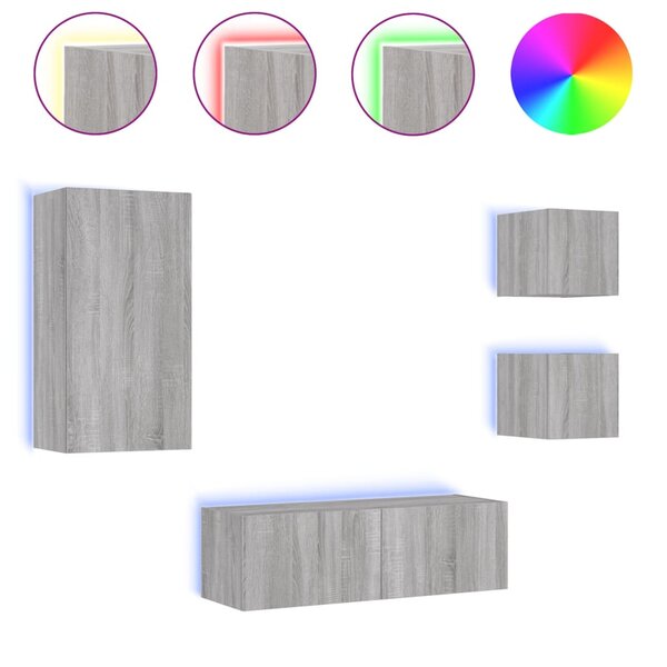 vidaXL Meuble TV muraux 4 Pièces avec lumières LED sonoma gris