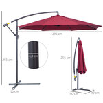 Parasol déporté octogonal à manivelle inclinable manivelle avec pied en acier diamètre 3 m rouge