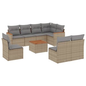 vidaXL Salon de jardin avec coussins 9 Pièces beige résine tressée