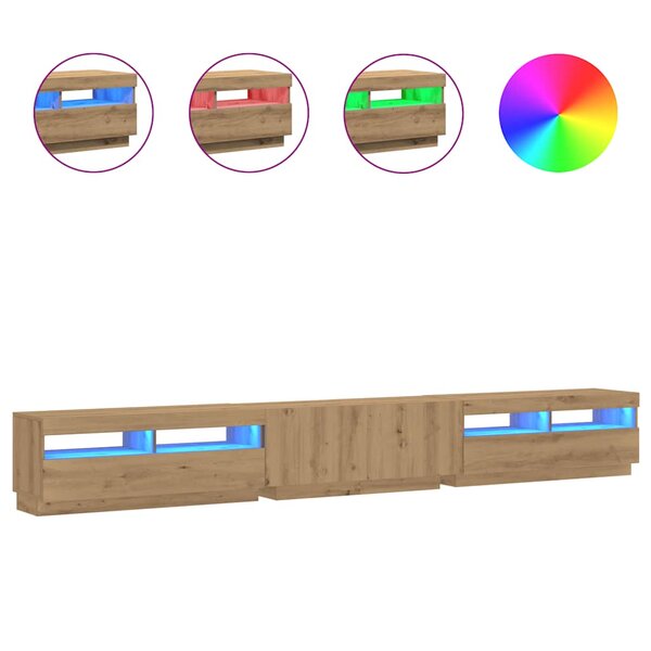 vidaXL Meuble TV avec lumières LED chêne artisanal bois d'ingénierie