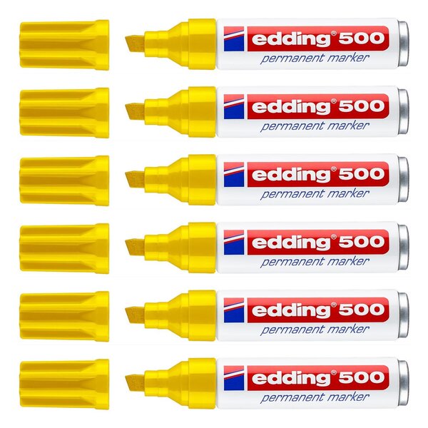 Marqueur Permanent 500 Corps Alu Jaune Pointe Large Biseautée 2-7 mm x 6 EDDING