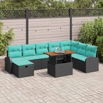 vidaXL Ensemble de canapé de jardin 9 Pièces Noir polyrotin