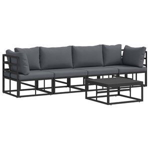 vidaXL Ensemble de canapé de jardin avec coussin 5 Pièces Noir Aluminium