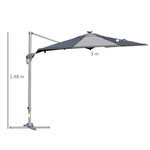 Parasol déporté octogonal parasol LED inclinable pivotant manivelle piètement acier dim. Ø 3 x 2 48H m gris