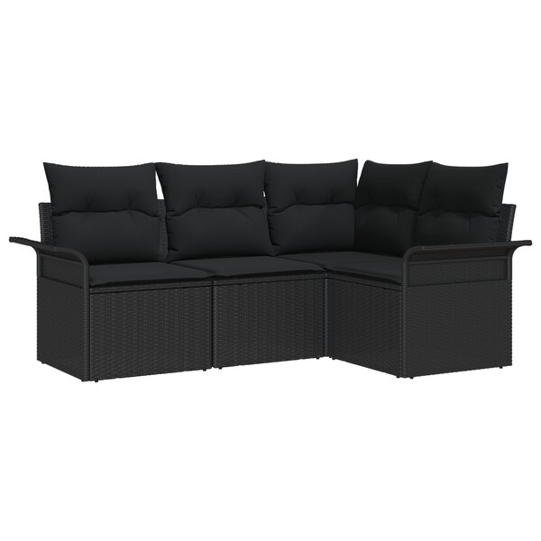 vidaXL Ensemble de Canapé de Jardin 4 Pièces avec Coussins Noir Rotin Poly