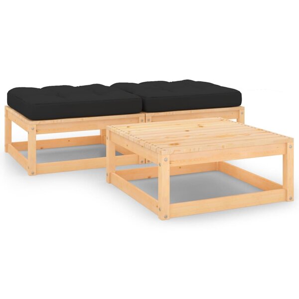 vidaXL Salon de jardin 3 Pièces avec coussins Bois de pin massif