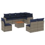 vidaXL Salon de jardin 9 Pièces avec coussins gris résine tressée