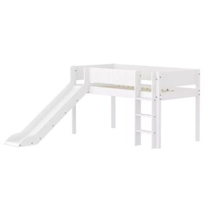 Flexa WHITE Lit mi-hauteur avec echelle droite et toboggan 90 x 200 cm Barriere pleine Blanc