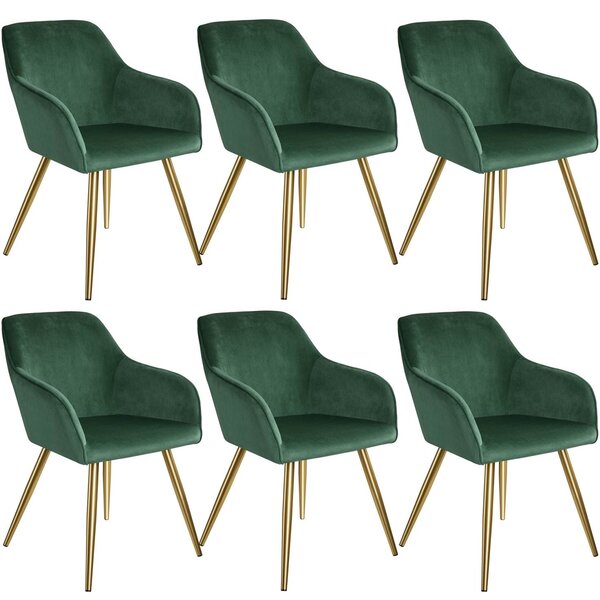 Lot de 6 chaises pieds doré siège de salon cuisine salle à manger design élégant velours vert 08_0000062