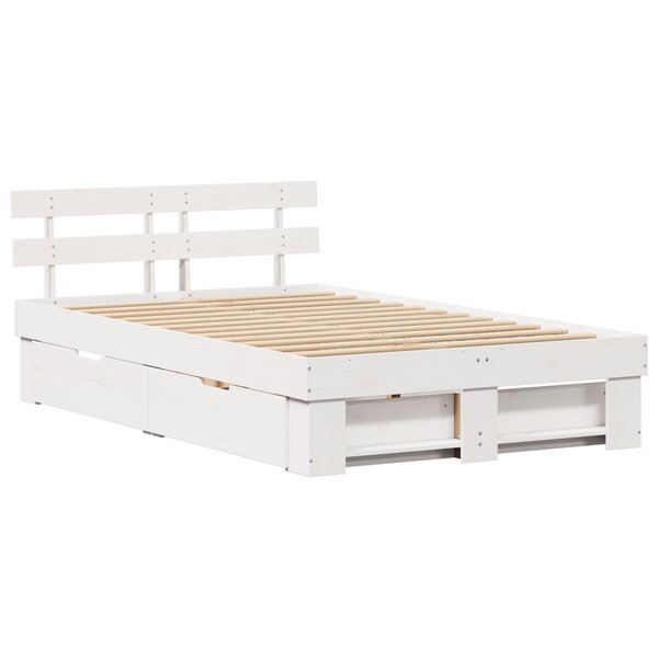 vidaXL Cadre de lit blanc avec tiroirs - 135x190 cm en bois de pin massif
