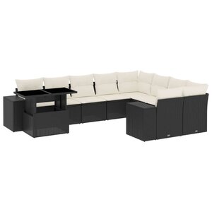 vidaXL Salon de jardin 10 Pièces avec coussins noir résine tressée