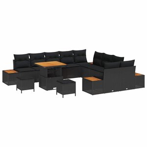 vidaXL Ensemble de canapé de jardin 13 Pièces Noir Poly rotin