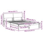 vidaXL Cadre de lit Marron et noir 140 x 200 cm Bois massif en pin