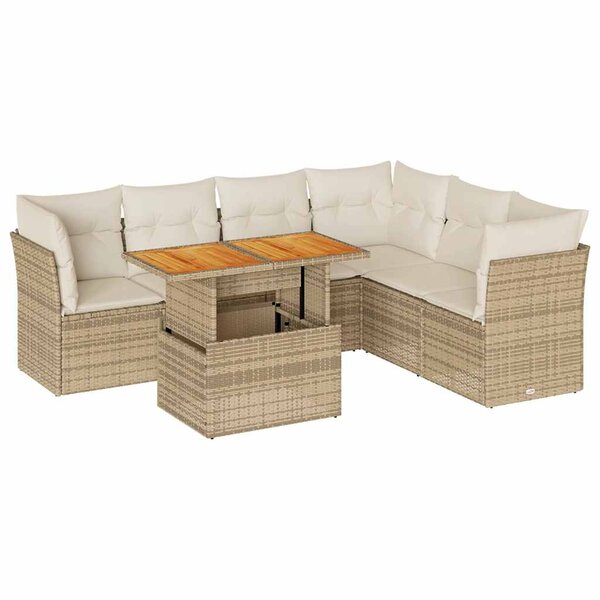 vidaXL Salon de jardin avec coussins 7 Pièces beige résine tressée