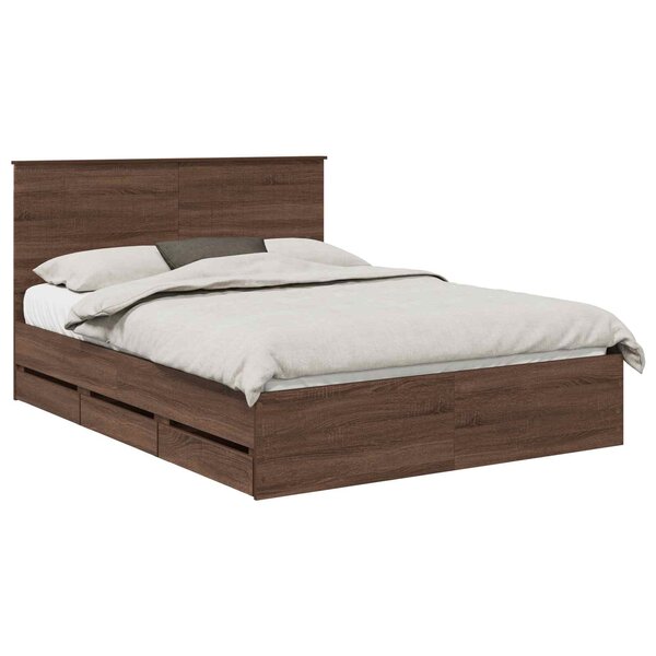 vidaXL Cadre de lit Chêne brun 150 x 200 cm Bois Ingénierie