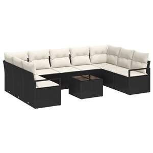vidaXL Ensemble de canapé de jardin 9 pièces avec coussins en poly rotin marron
