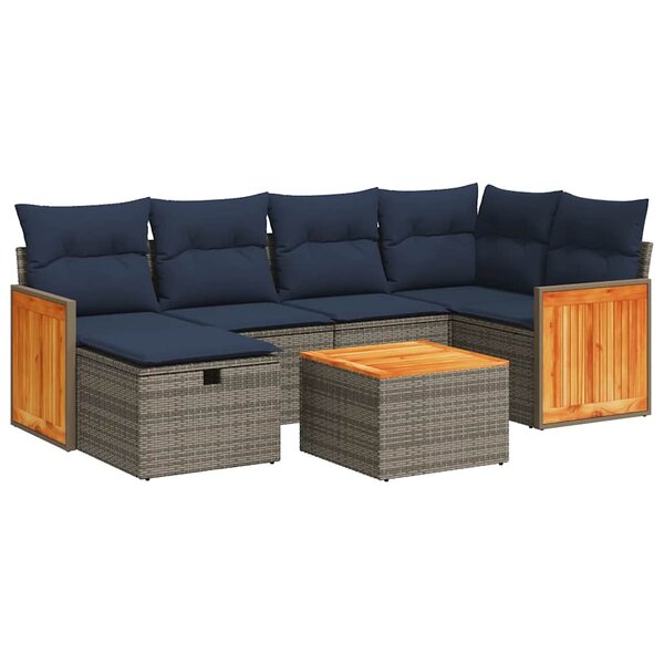 vidaXL Salon de jardin avec coussins 7 Pièces gris résine tressée