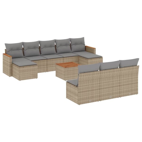 vidaXL Salon de jardin 11 Pièces avec coussins beige résine tressée