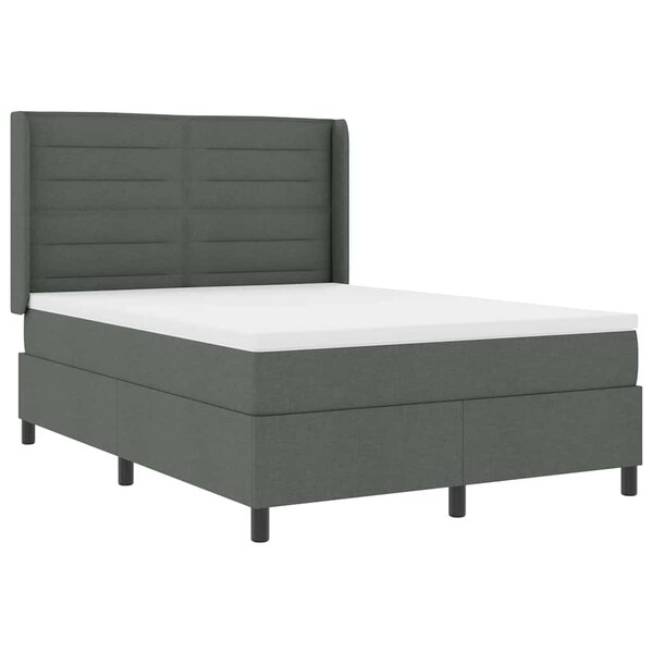 vidaXL Lit à ressorts avec matelas Gris foncé 140 x 200 cm tissu