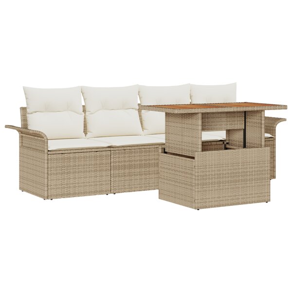 Ensemble de sofa de jardin de 5 pièces avec coussins en poly rattan beige