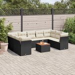 vidaXL Salon de jardin 10 Pièces avec coussins noir résine tressée