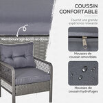 Outsunny Lot de 2 fauteuils de jardin grand confort repose-pied table basse résine tressée et filaire imitation rotin coussins gris