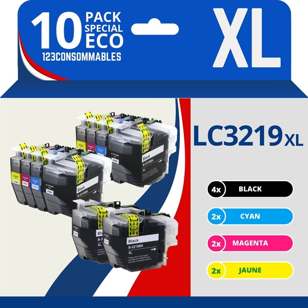 123CONSOMMABLES - LC3219XL Cartouches encre compatible avec Brother LC3219XL LC3219 LC3217 pour Brother MFC-J5330DW J5730DW J6930DW J5930DW J6530DW J6935DW (4 Noir / 2 Cyan / 2 Magenta / 2 Jaune)