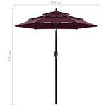 vidaXL Parasol à 3 niveaux avec mât en aluminium Bordeaux 2 m