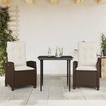 vidaXL Ensemble à manger de jardin 3 Pièces et coussins marron poly rotin