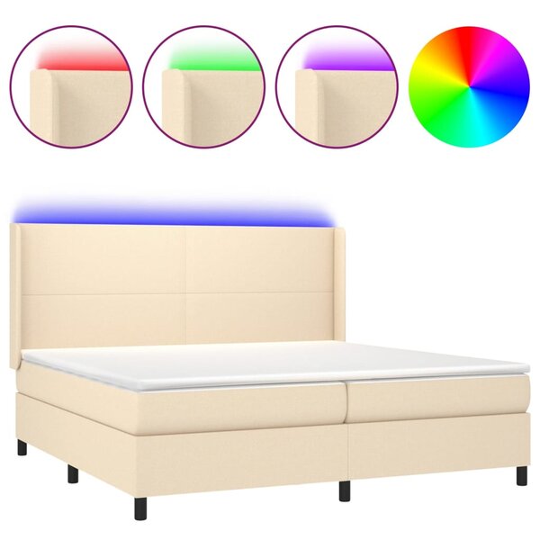 vidaXL Sommier à lattes de lit matelas LED Crème 200x200 cm Tissu