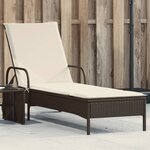 vidaXL Chaise longue avec roues et coussin marron résine tressée