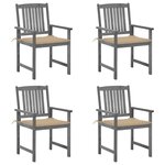 vidaXL Chaises de jardin et coussins lot de 4 Gris Bois acacia massif