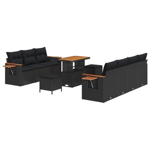vidaXL Ensemble de canapé de jardin 10 Pièces Noir polyrotin