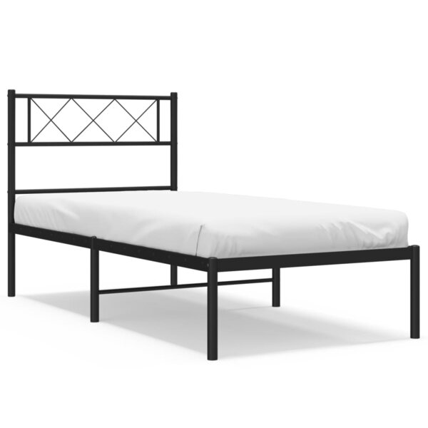 vidaXL Cadre de lit métal avec tête de lit noir 100x200 cm