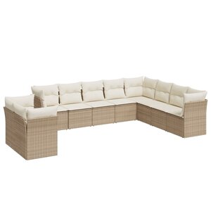 vidaXL Salon de jardin avec coussins 10 Pièces beige résine tressée