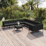 vidaXL Salon de jardin 11 Pièces avec coussins Résine tressée Noir