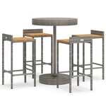 vidaXL Ensemble de bar jardin 5 Pièces gris poly rotin/bois massif acacia