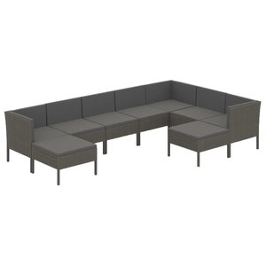 vidaXL Salon de jardin 9 Pièces avec coussins Résine tressée Gris