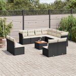 vidaXL Salon de jardin 12 Pièces avec coussins noir résine tressée