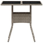 vidaXL Table de jardin avec dessus en verre gris clair résine tressée