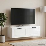 vidaXL Meuble TV mural Montage mural Blanc brillant 98 x 31 x 30 cm