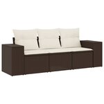 vidaXL Salon de jardin avec coussins 3 Pièces marron résine tressée