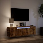 vidaXL Meuble TV mural avec lumières LED chêne fumé 135x31x39 5 cm