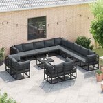 vidaXL Ensemble de canapé de jardin avec coussin 13 Pièces Noir Aluminium