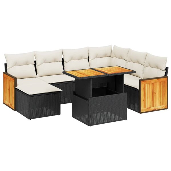 vidaXL Salon de jardin 8 Pièces avec coussins noir résine tressée