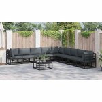 vidaXL Ensemble de canapé de jardin avec coussin 9 Pièces Noir Aluminium