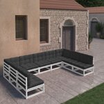 vidaXL Salon de jardin 9 Pièces avec coussins Blanc Bois de pin massif