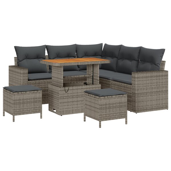 vidaXL Ensemble de Canapés de Jardin 8 Pièces avec Coussins Gris Poly Rattan Acacia