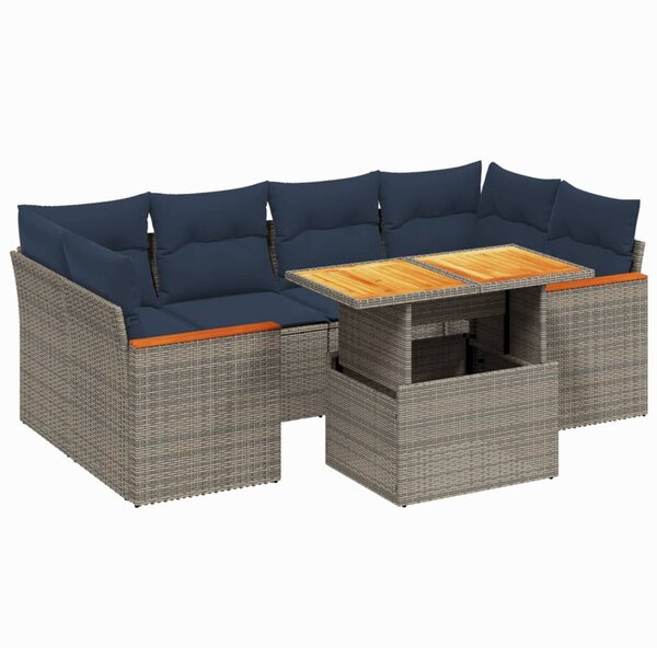vidaXL Salon de jardin 7 Pièces avec coussins gris résine tressée